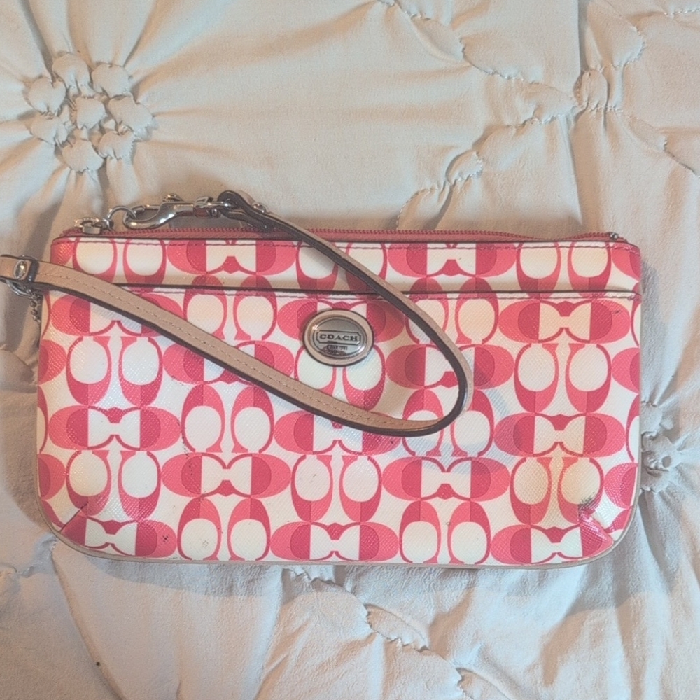 Coach Signature Pink and Cream Wristlet